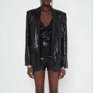 NWT Zara 2-piece V-Scalloped Hem Confetti Dot Sequin Blazer and Shorts Set
